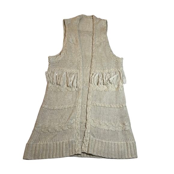 Women's Sleeveless Open Front Cable Knit Vest Duster Cardigan Size Med Casual - Picture 1 of 5